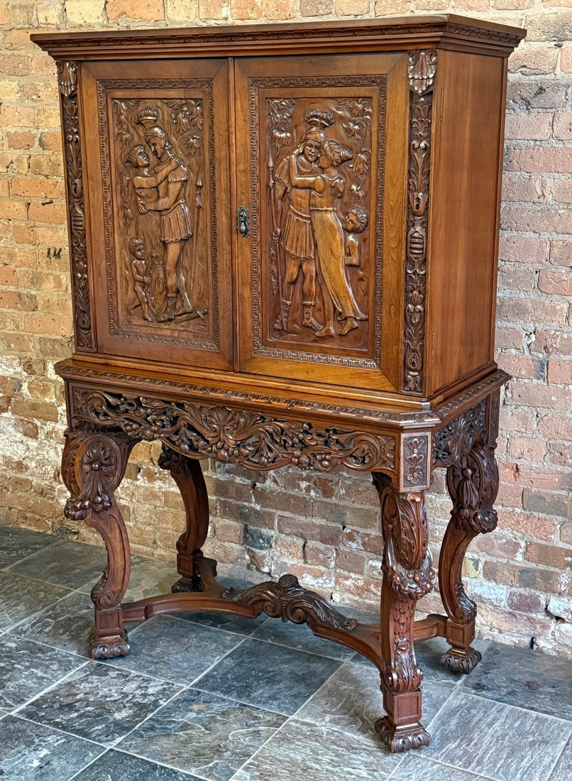 Highly Carved Italian Renaissance Bar Cabinet: 63" H x 42" W x 20" D.