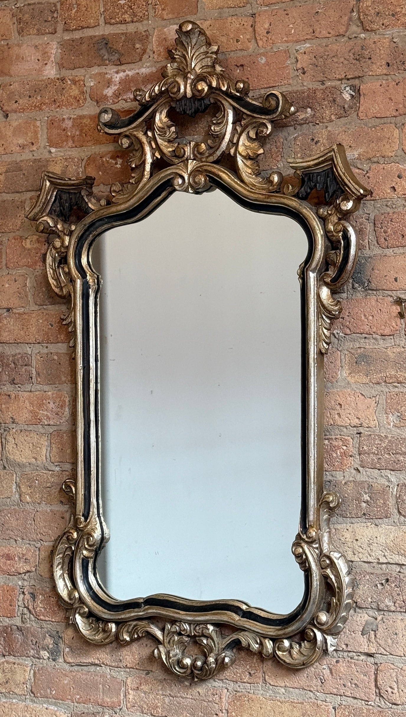 Ornate LABARGE Silver Gilt Italian Wall Mirror: Measures 46" x 27" x 2" D.