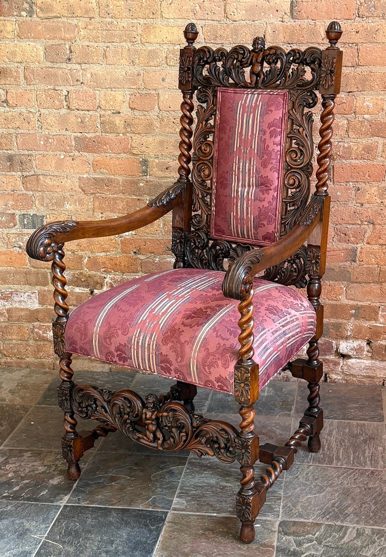 French Renaissance Revival Carved Throne Chair (1 of 6)