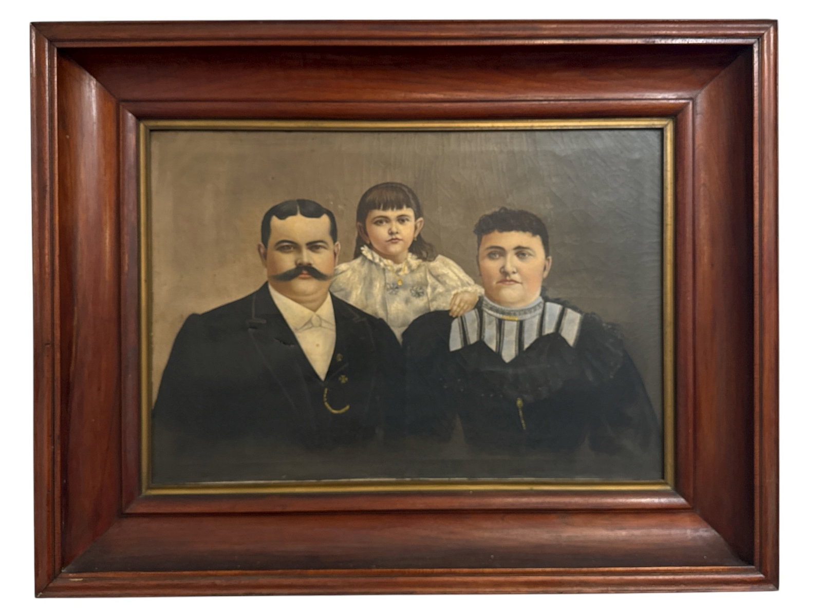 Early 1900s Large Scale Portrait Painting of Wealthy Family: Monumental portrait painting of a wealthy family. Measures 43.5" x 56.5" x 5" D in the frame, sight measures 28.5" x 41.5".