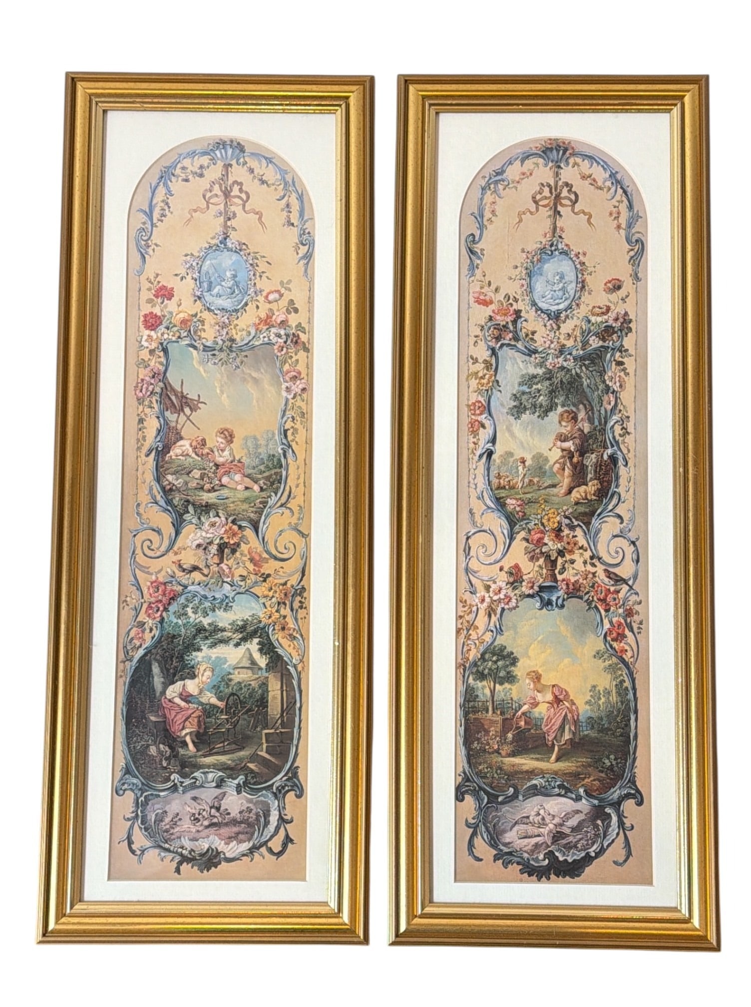 A Pair of Victorian Style Yardlong Prints: Each measures 22.5" x 8.25" x .5" D in the frame, sight measures 19" x 5". Both are by Francois Boucher.