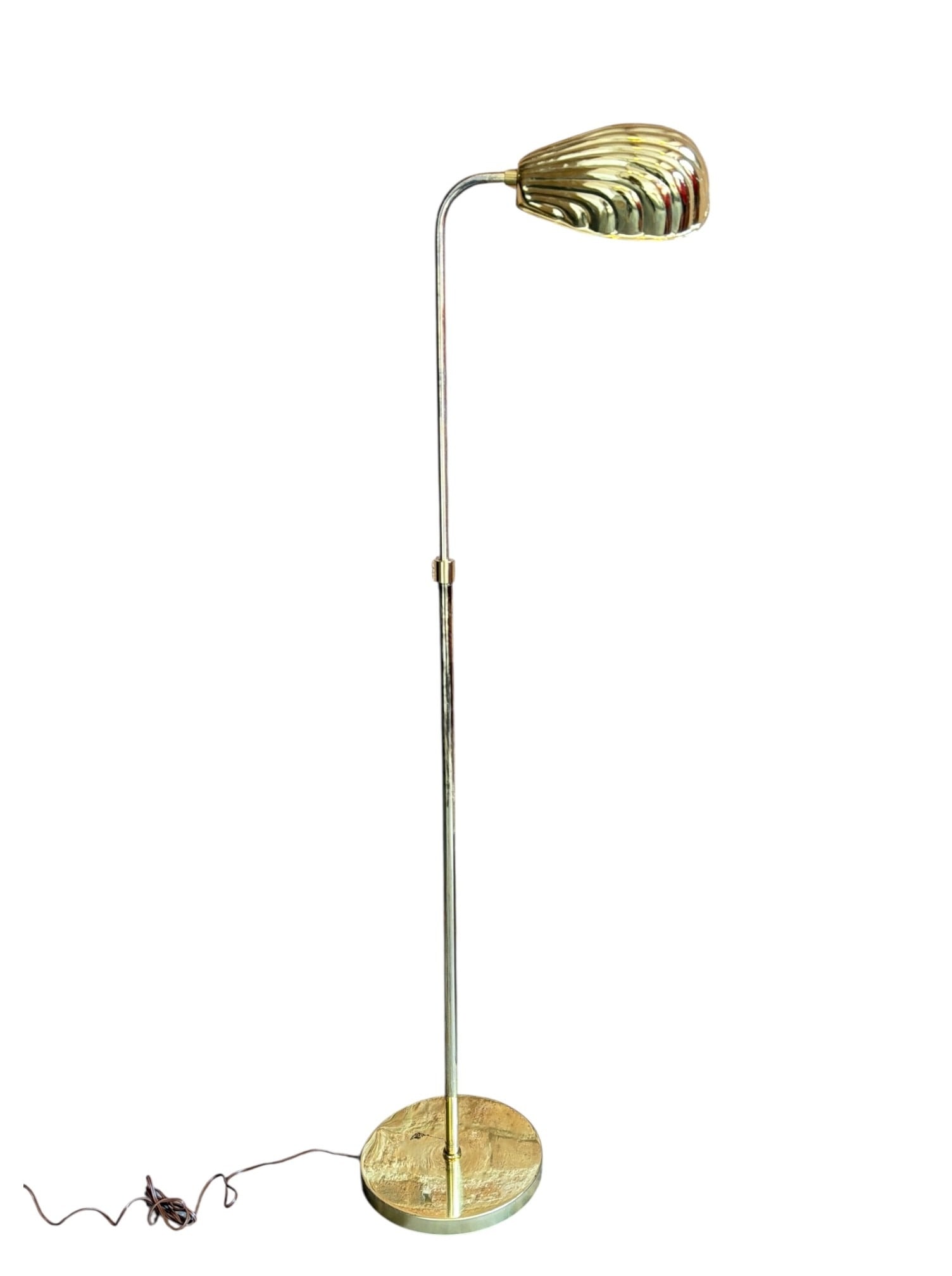 FREDERICK COOPER Style Brass Shell Floor Lamp: Measures 51" H x base has 10" diameter, shade measures 5" x 8".