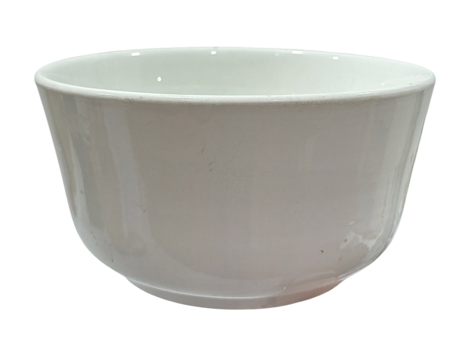 Early Porcelain Laboratory Measuring Bowl: Measures 5.25" H x 10" diameter. Marked "Porcelain, R.P. Co" on the bottom.