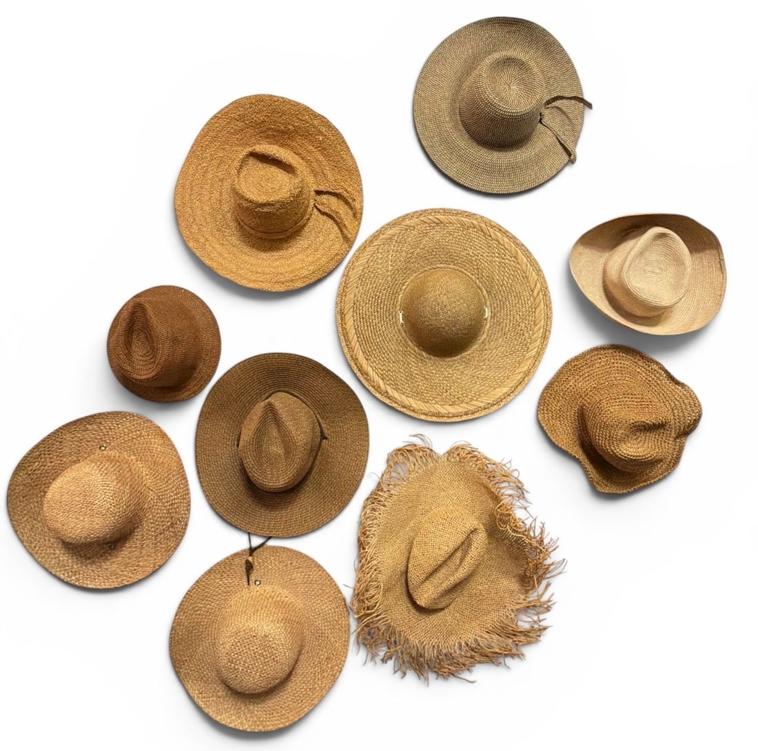 Gallery Wall Collection of Straw Hats: The largest has a 19" diameter. Includes an assortment of styles and colors.