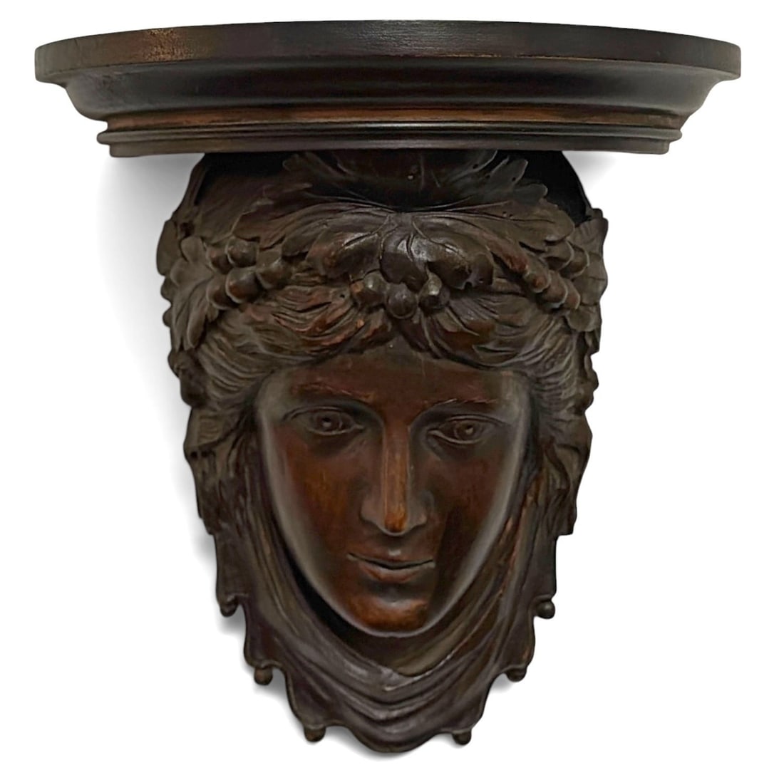 High Victorian Figural Woman's Face Wall Shelf: Measures 10" H x 10" W x 6" D.