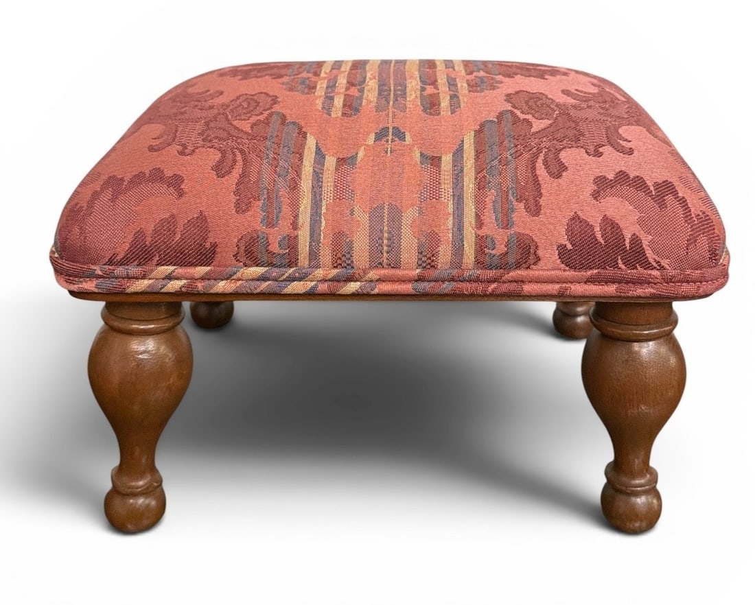 Small Vintage Four Legged Tapestry Footstool: Measures 8" H x 11" W x 8" D.