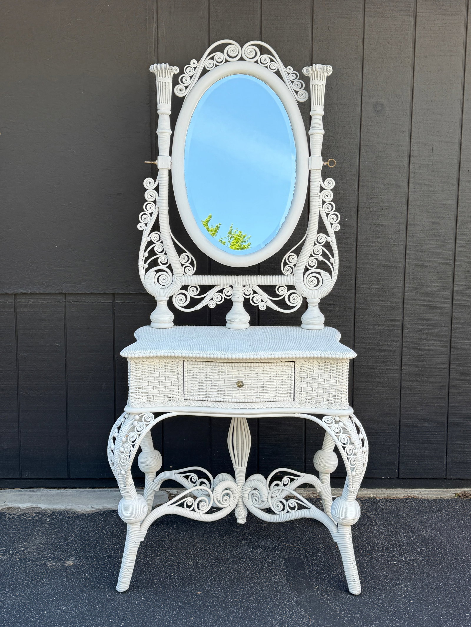 1890's Original Victorian Wicker Vanity: 74" H x 29.5" W x 23" D.