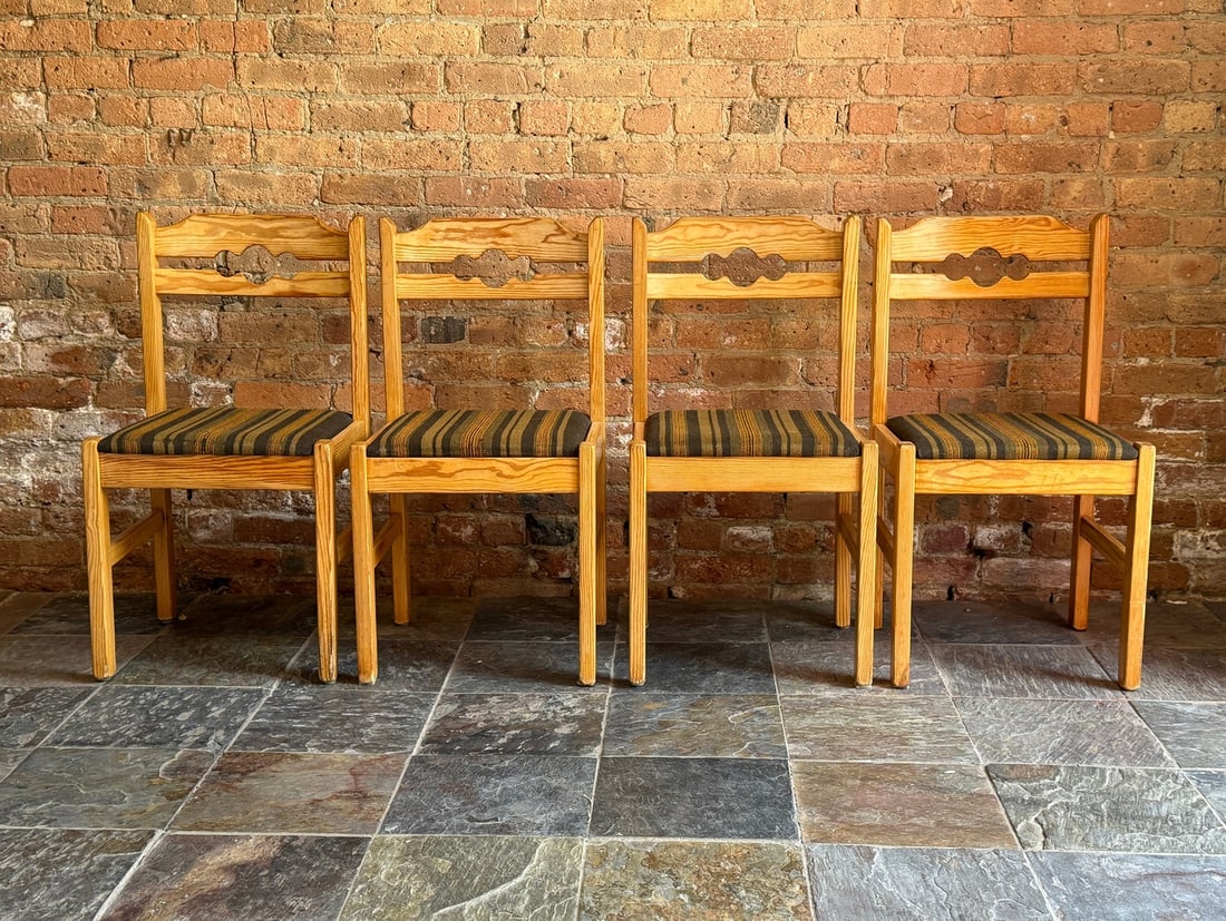 Set of 4 Swedish Pine Dining Chairs: 33" H to back x 18" H to seat x 17" W x 17" D.