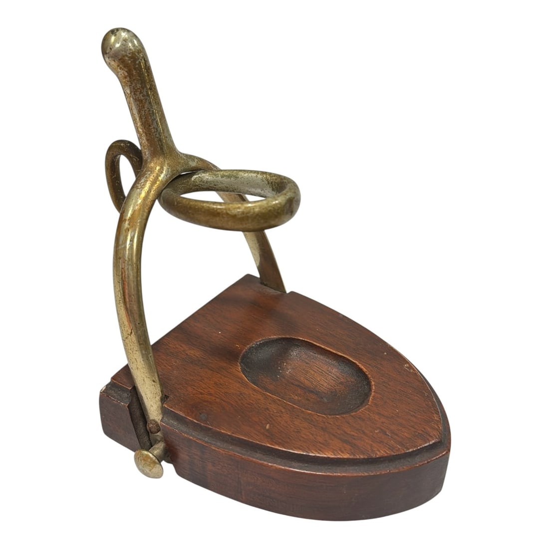 CARL AUBOCK II (Austrian, 1900-1957) Brass and Wood Pipe Rest: Measures 5" H x 4" W x 5" D.