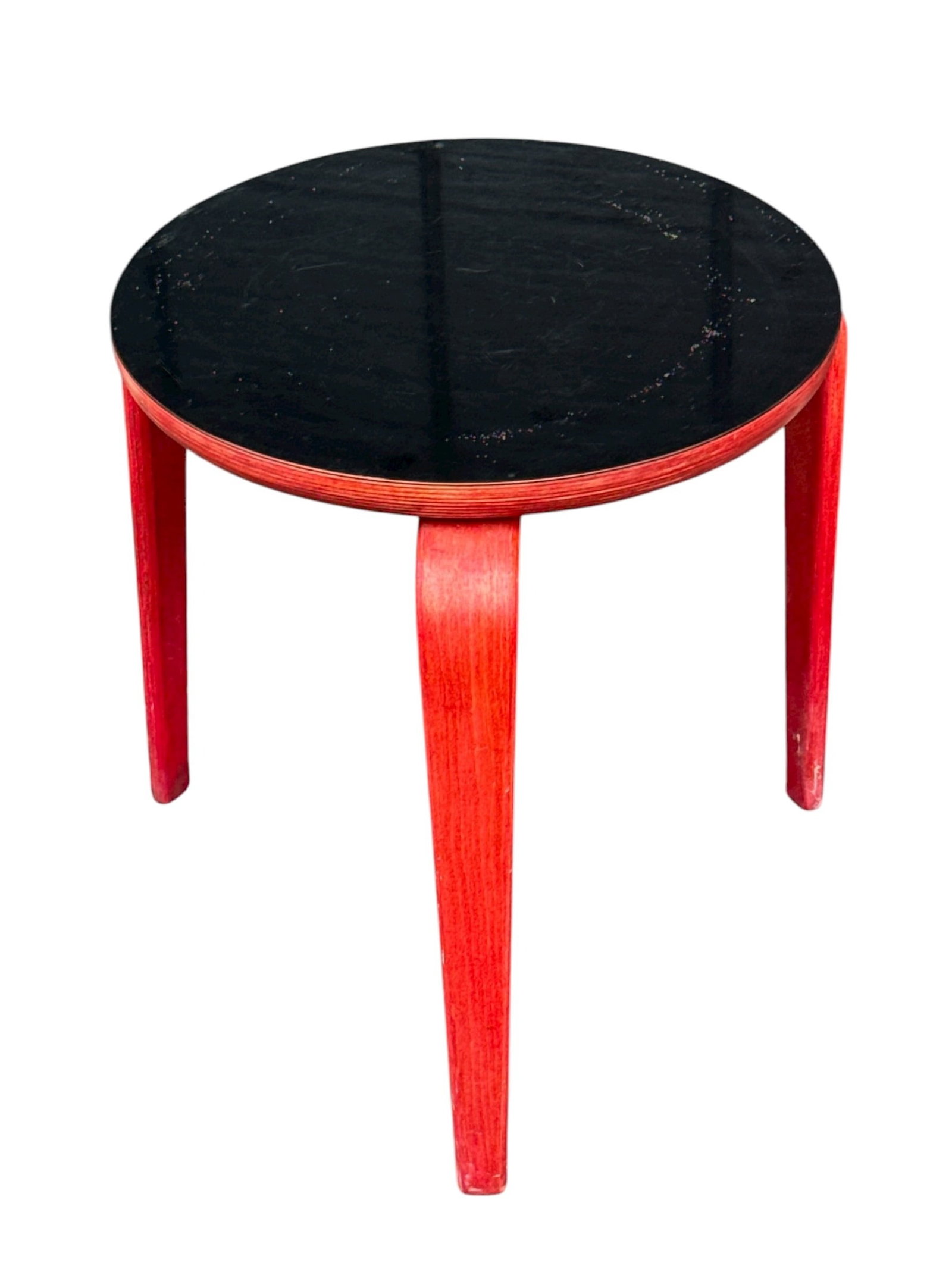 Red Stool / Side Table in the style of Alvar Aalto: 17.5" H x 16" top diameter.