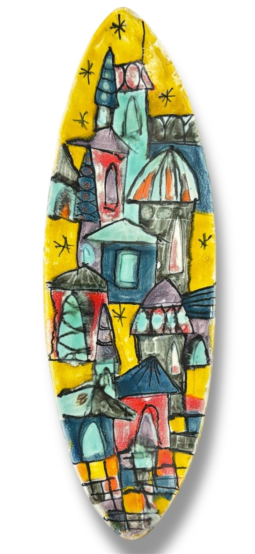 ELIO SCHIAVON (1925-2004) Mid Century Italian Cityscape Wall Plate: 15" H x 5" W x 1" D. Marked on back of plate.