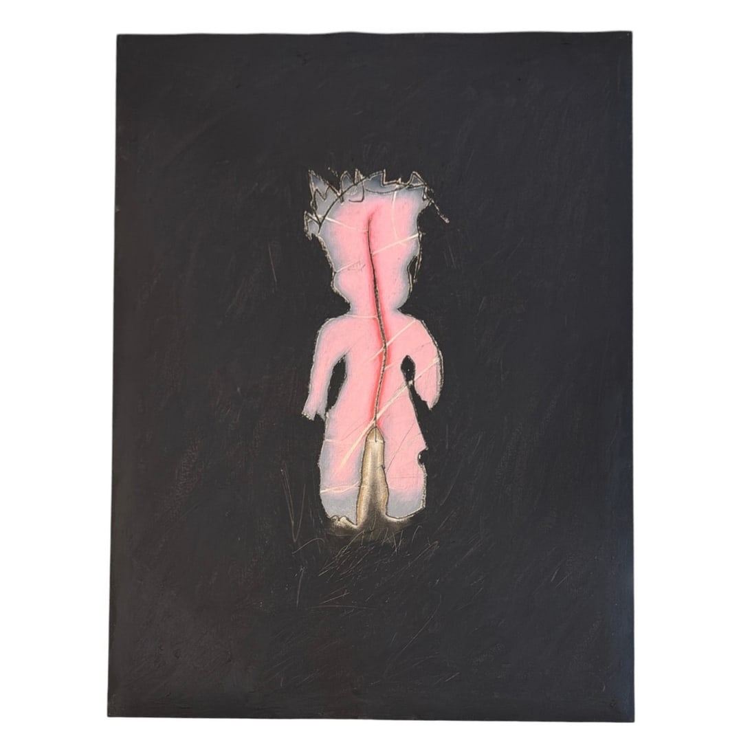Pink Man Acrylic and Pastel Painting, IMO IZUMI KATO: Measures 35" x 27" x 1.5" in frame, sight measures 30" x 22". Acrylic and pastel on paper. Signed MA and dated 1-18-83 en verso. Property from the Collection of Marjorie and Harvey Freed.