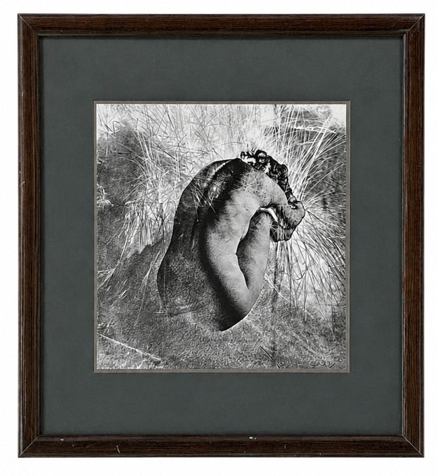 LES KLUG (AMERICAN, 1930-1988) Photograph of a Woman: Manipulated photograph. Measures in frame 17.25" x 17.25" x 1.5" D, sight measures 10.75" x 10.75". Signed lower right.