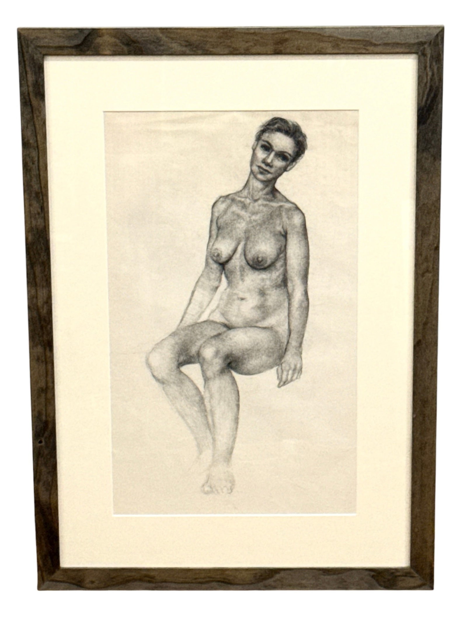 European Nude Study of a Woman: Mixed media on paper. Unsigned. Measures in frame 28" x 20" x .5" D, sight measures 20.25" x 12.25".