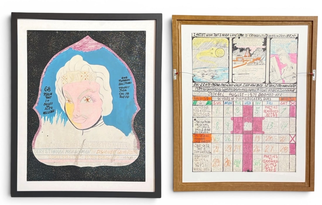 PROPHET ROYAL ROBERTSON (American/Louisiana, 1930-1997) Double Sided Sarus and Calendar (1 of 6)