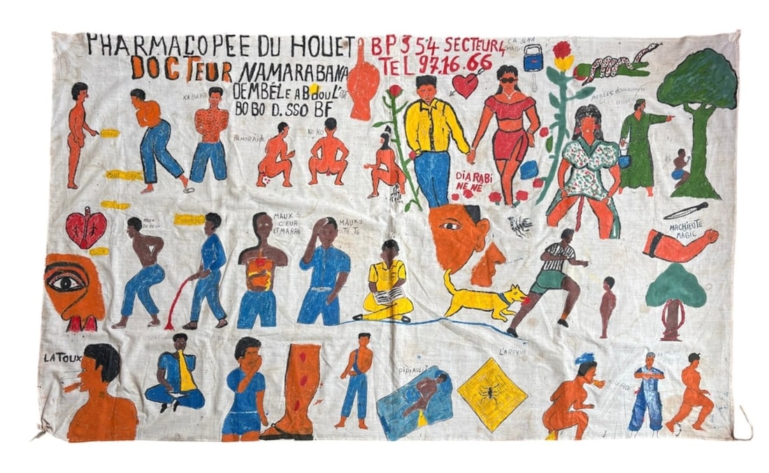 African Hand Painted Doctor's Sign, Ailment Chart (1 of 3)