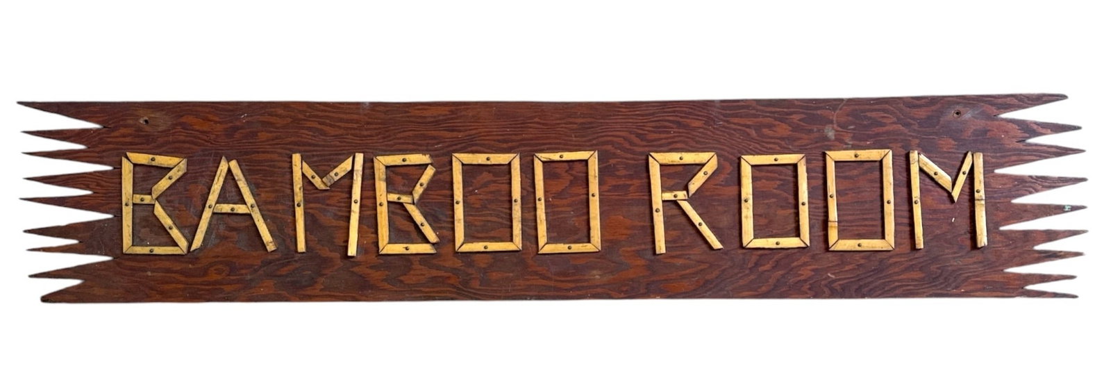 Original Tiki "Bamboo Room" Sign, Bar: Measures 7.75" H x 40.5" W x .5" D. Original, Country Club Hotel Chicago Bamboo Room.