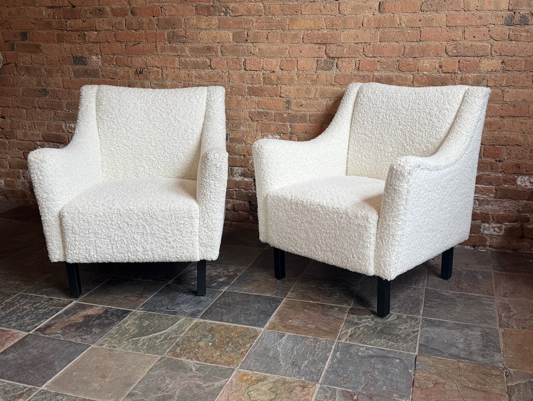 White Boucle Armchairs, Pair - 2
