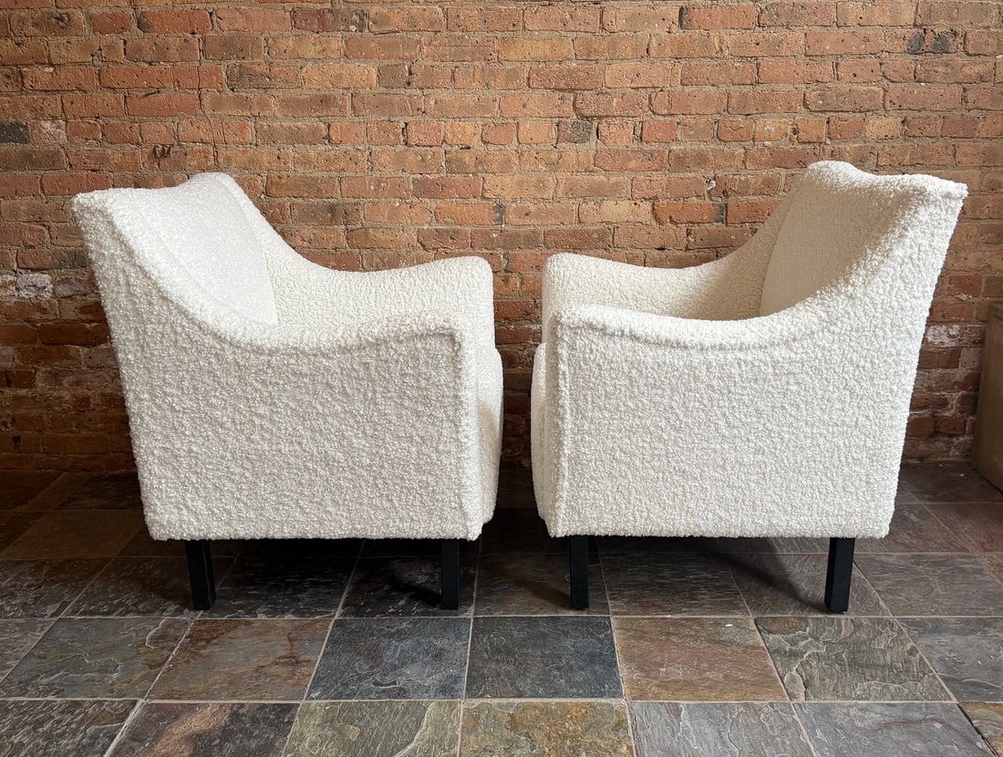 White Boucle Armchairs, Pair - 3
