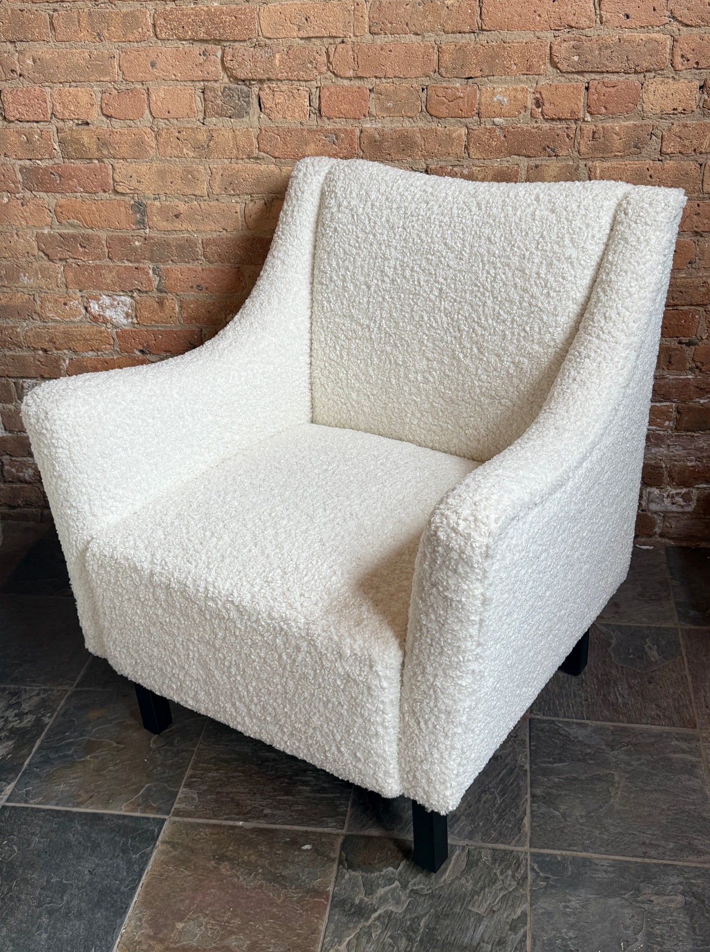 White Boucle Armchairs, Pair - 4
