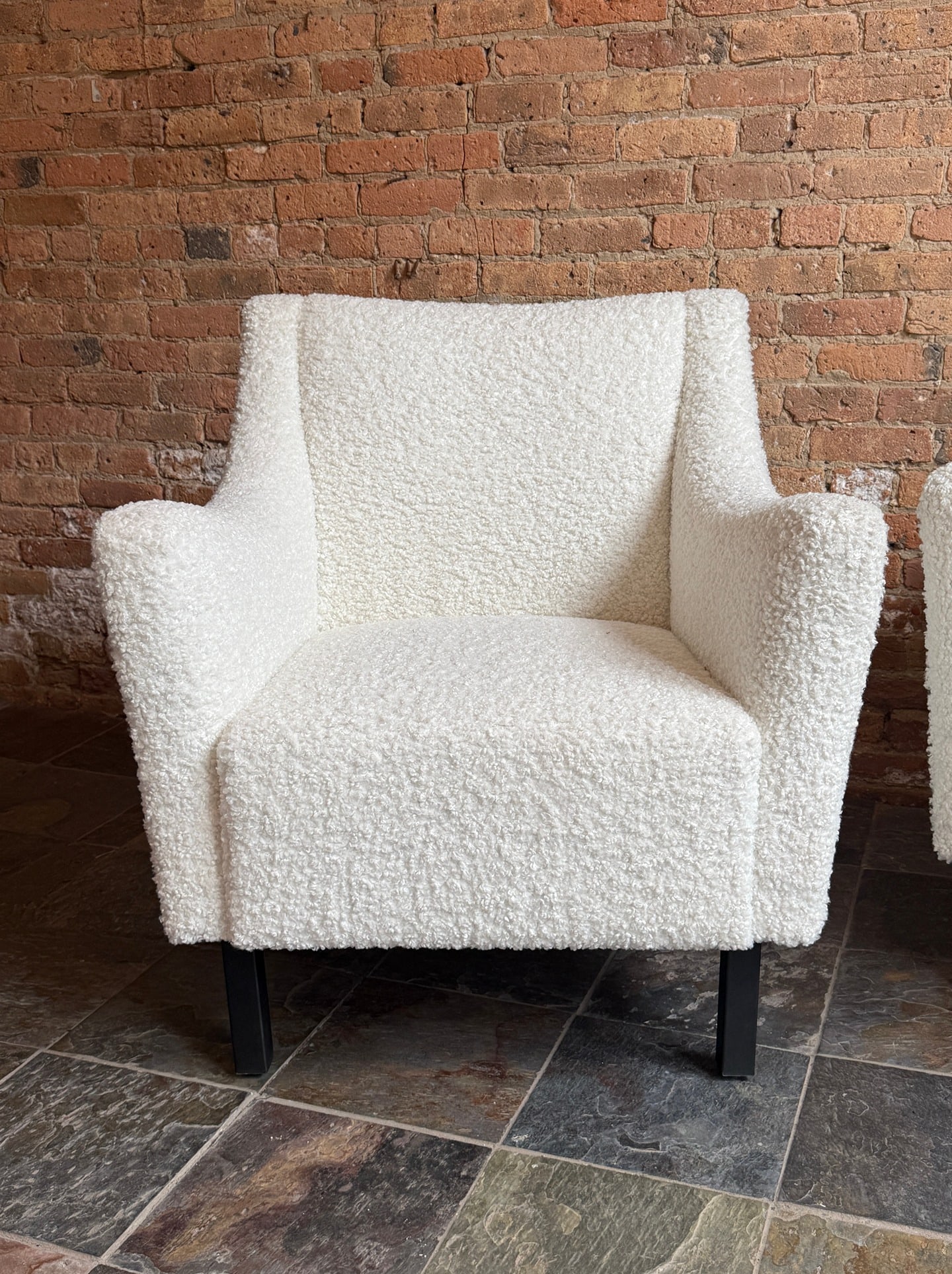 White Boucle Armchairs, Pair - 5