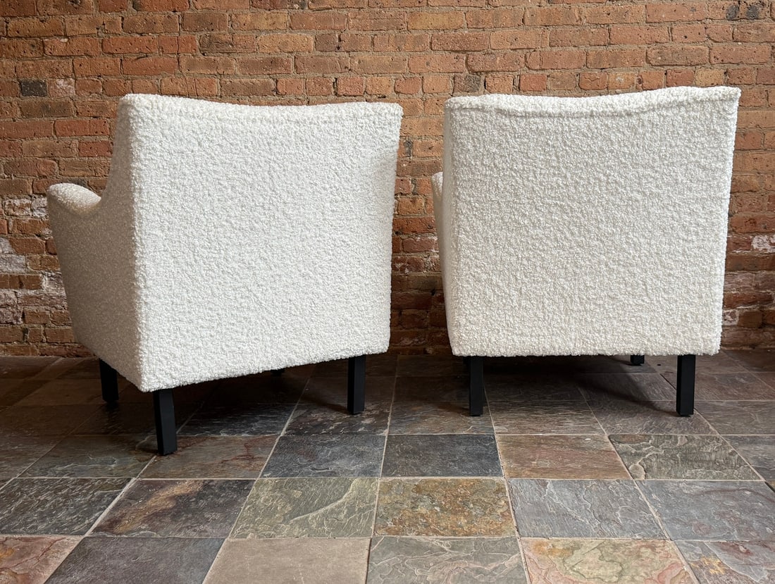 White Boucle Armchairs, Pair - 6
