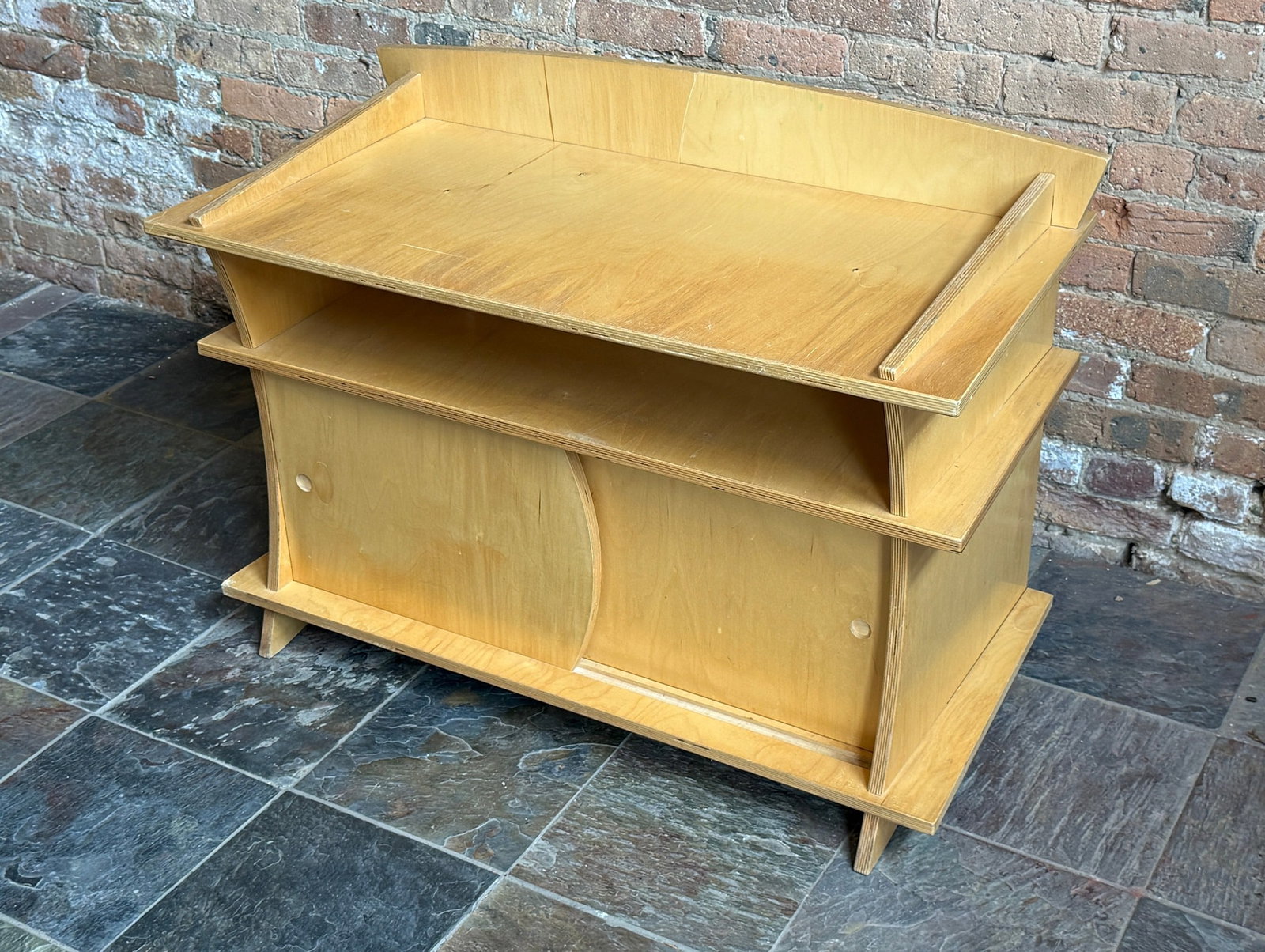 Post Modern Birchwood Storage Cabinet: Measures 28" H x 39" W x 19.5" D.
