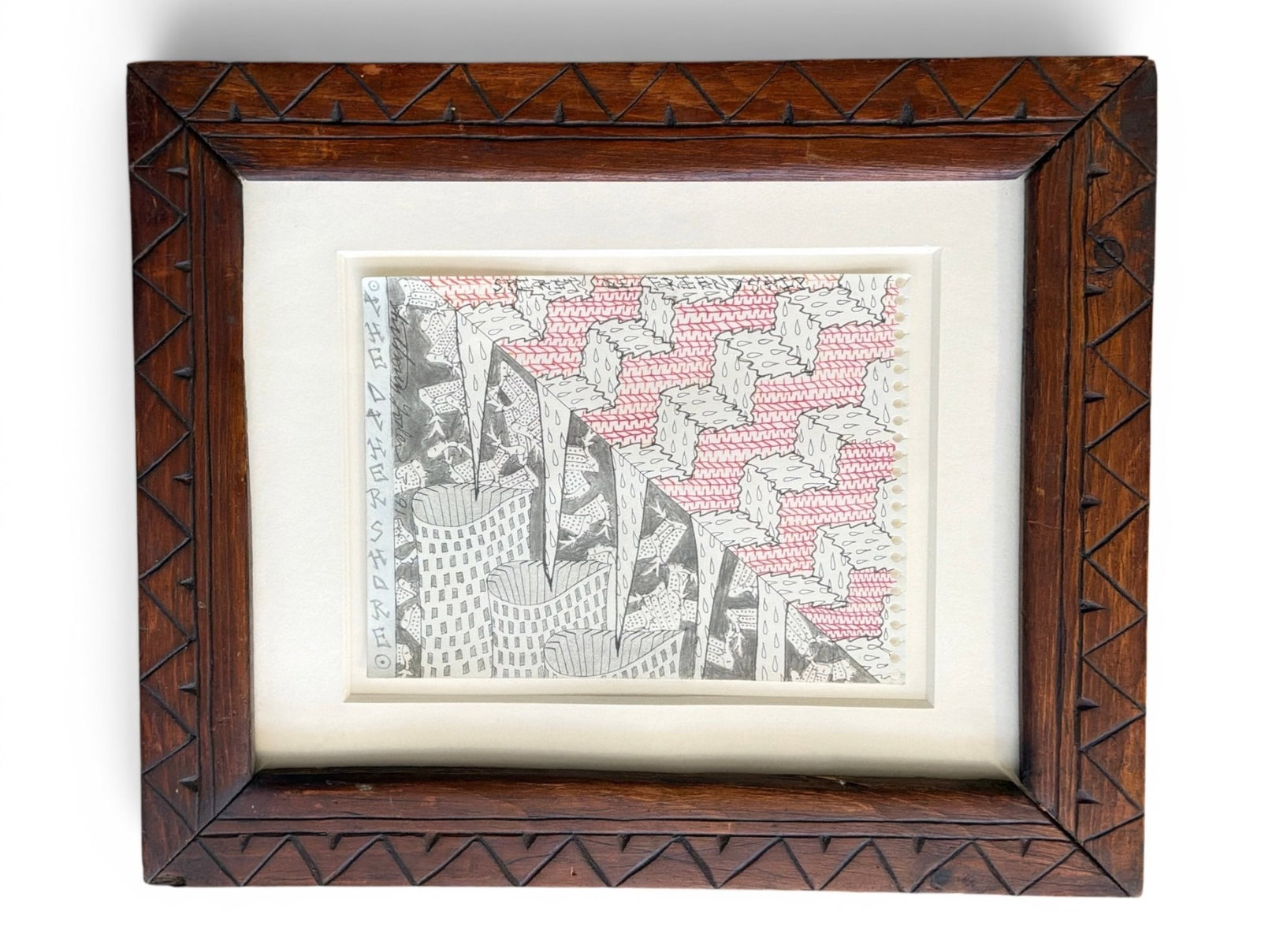 ANTHONY YODER "The Other Shores", 1991 Mixed Media: Measures 14.5" x 12" x 0.75"D, sight measures 8" x 6". Signed and dated 3-91 by artist in lower left margin. Hand inscribed artist's version of a portion of Ecclesiastes 7, dated November 14th, 1992,