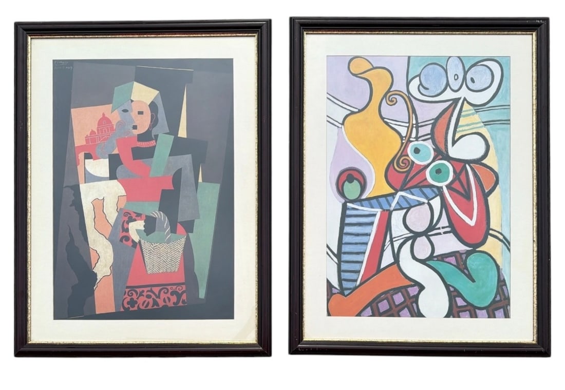 Two Framed Vintage PABLO PICASSO Prints: Includes prints of Picasso's "Still life on a Pedestal Table", and "L'Italienne" (The Italian Woman). Both pieces are framed and measure approx. 35" H x 26.25" x 1"D in the frame , sight measures 27"