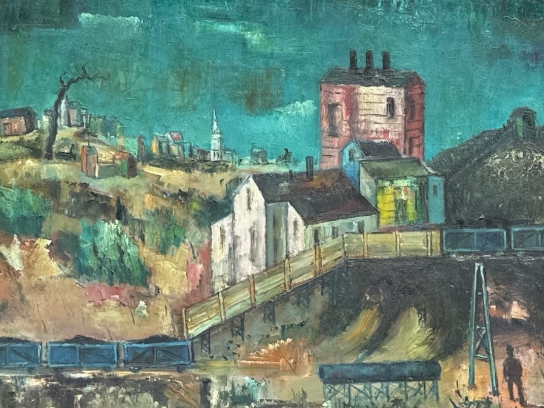 SAMUEL DAVID LEV-LANDAU (American, 1895-1979) "Pennsylvania Mood" Oil Painting: Oil on board. Measures in frame 21" x 25" x 2" D, sight measures 11.75" x 15.5". Titled and signed en verso.