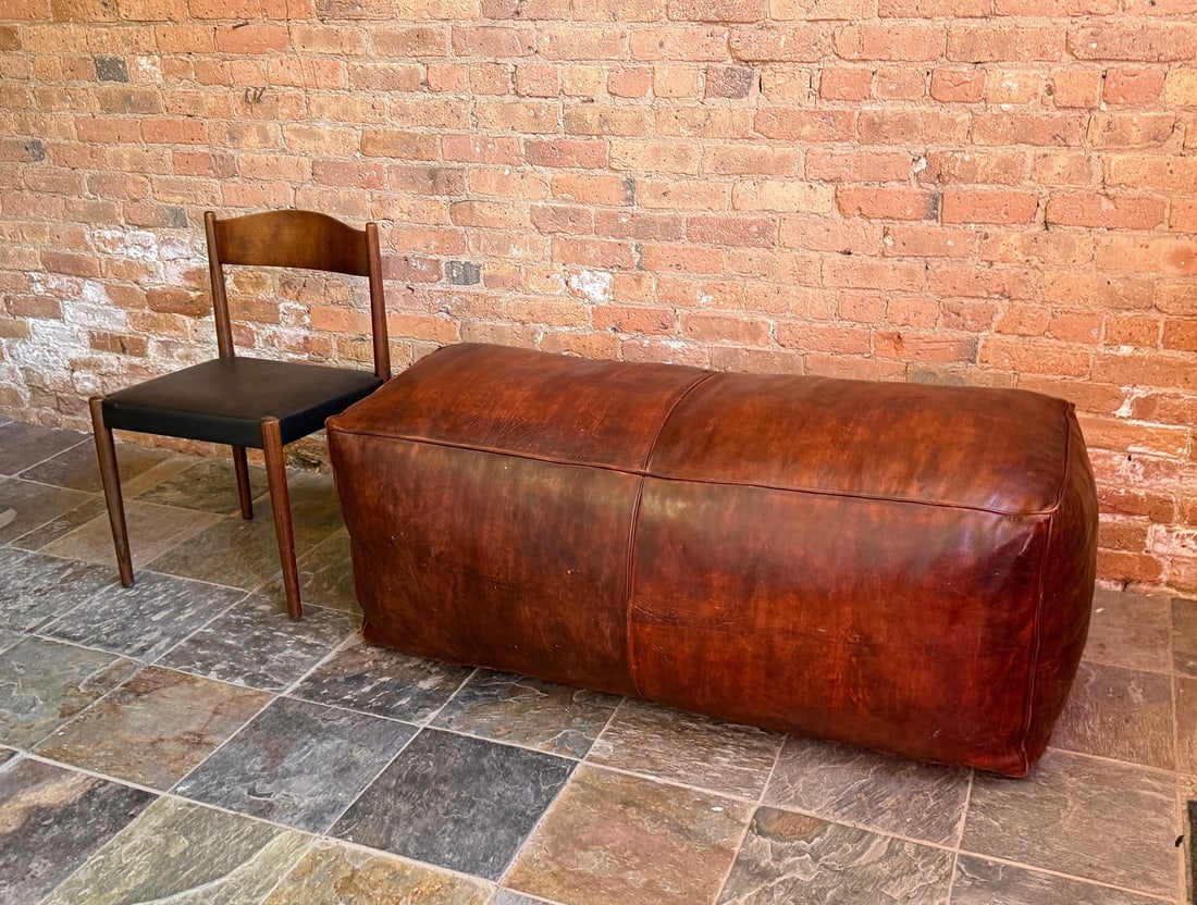 Large Brown Leather Ottoman Pouf - 2