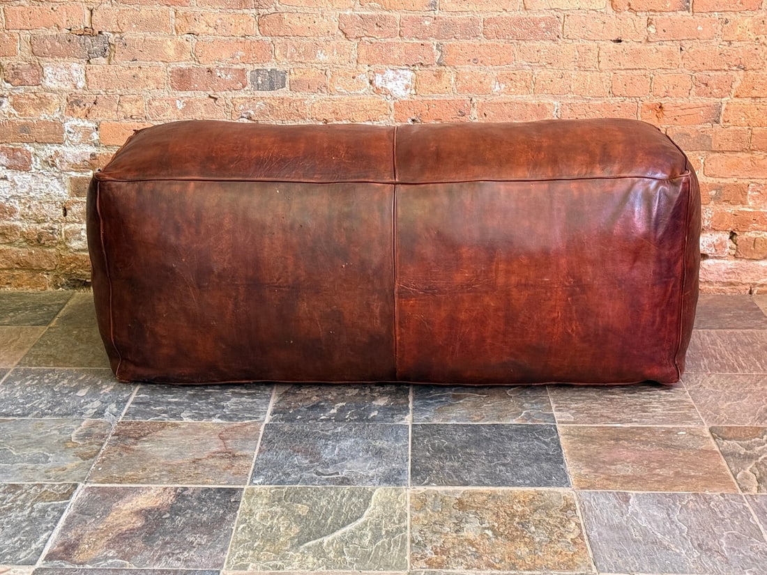 Large Brown Leather Ottoman Pouf - 3