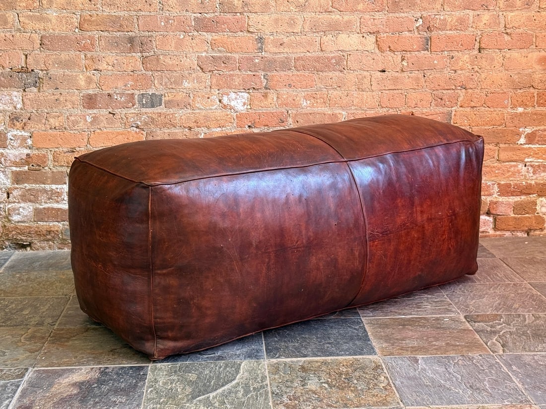 Large Brown Leather Ottoman Pouf - 4
