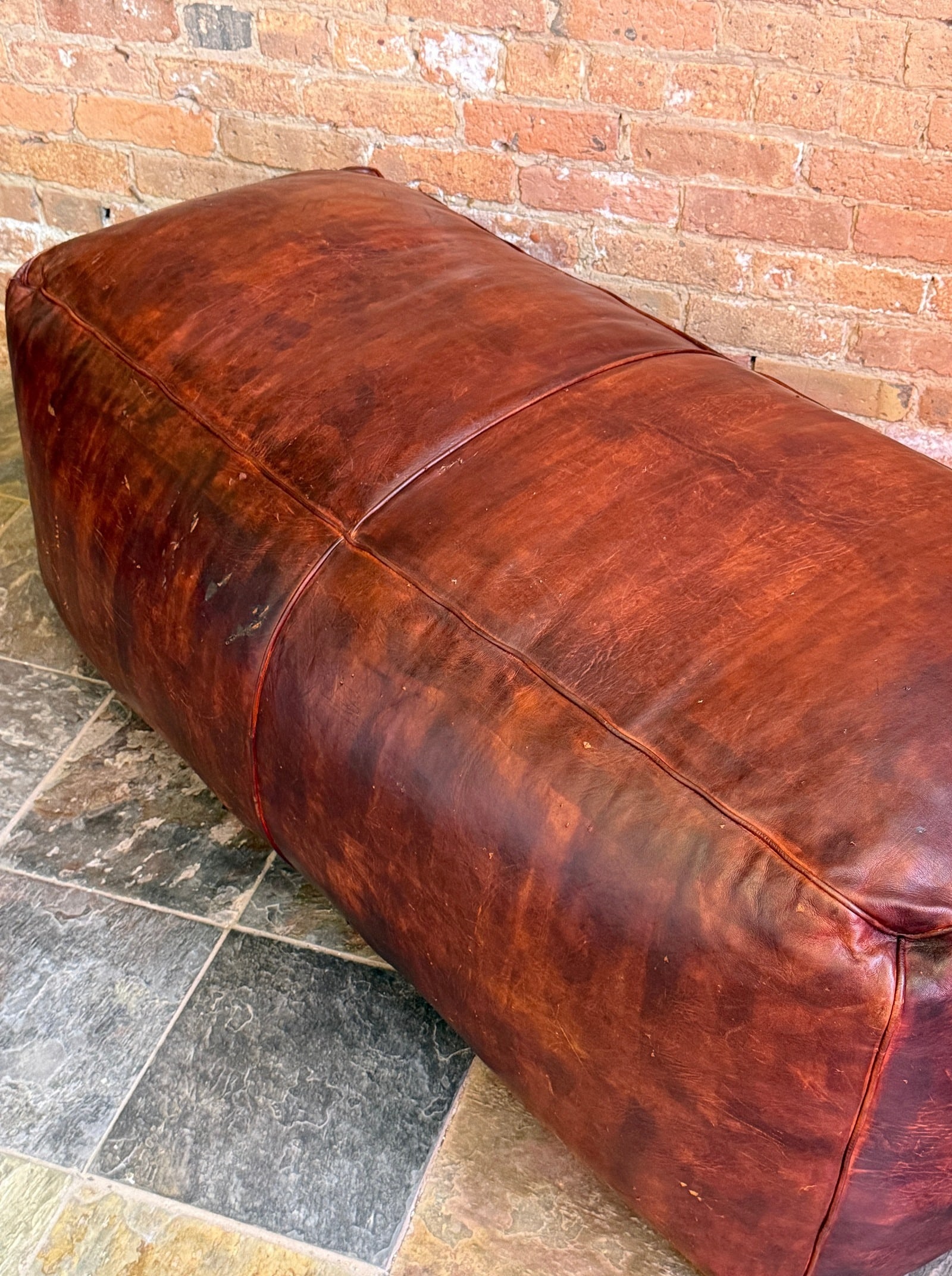Large Brown Leather Ottoman Pouf - 5