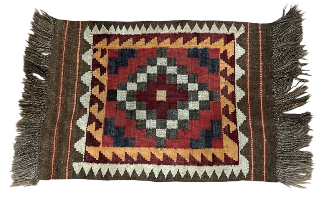 Handwoven Turkish Kilim Rug: Wool. 39" x 21".