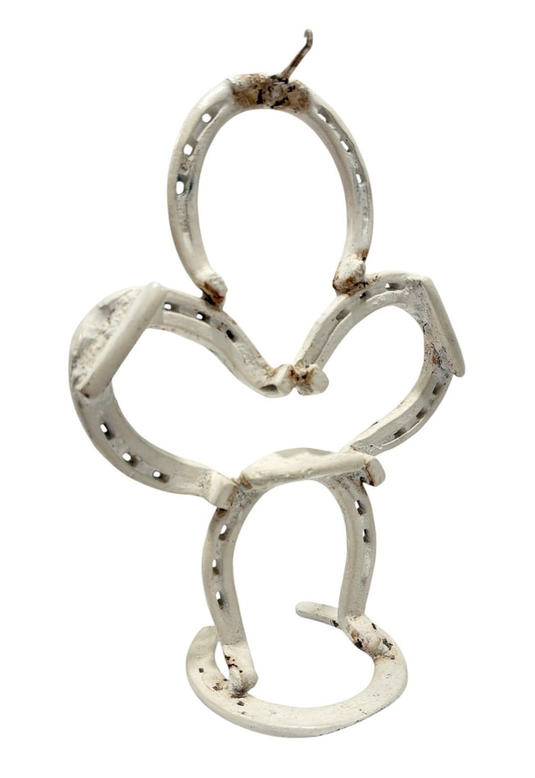 Antique Iron Horseshoe Key Holder: Measures 13" H x 9.5" W x 4.5" D.