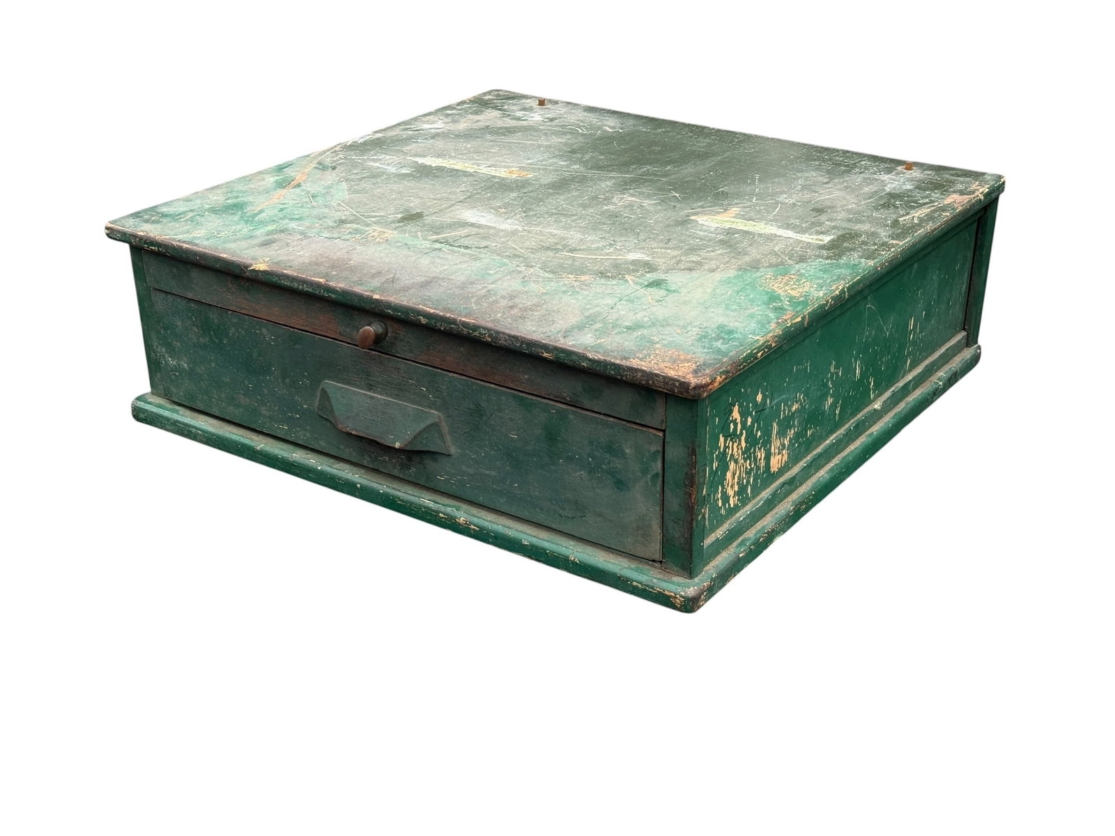 Green Painted Antique Cash Box: 6" H x 26" W x 24" D.