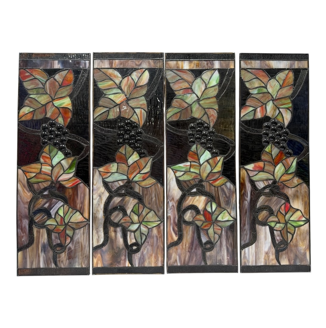 Four Vintage Stained Glass Window Panels, Grapes (1 of 2)