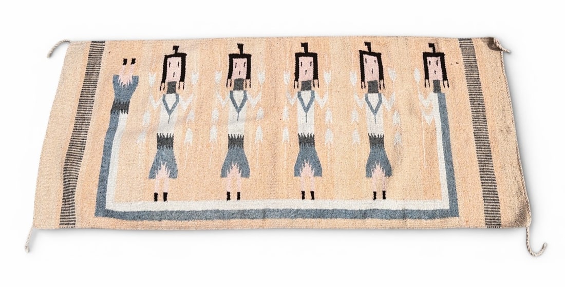 Native American Navajo Yei Rug: Measures 28" x 60.25".