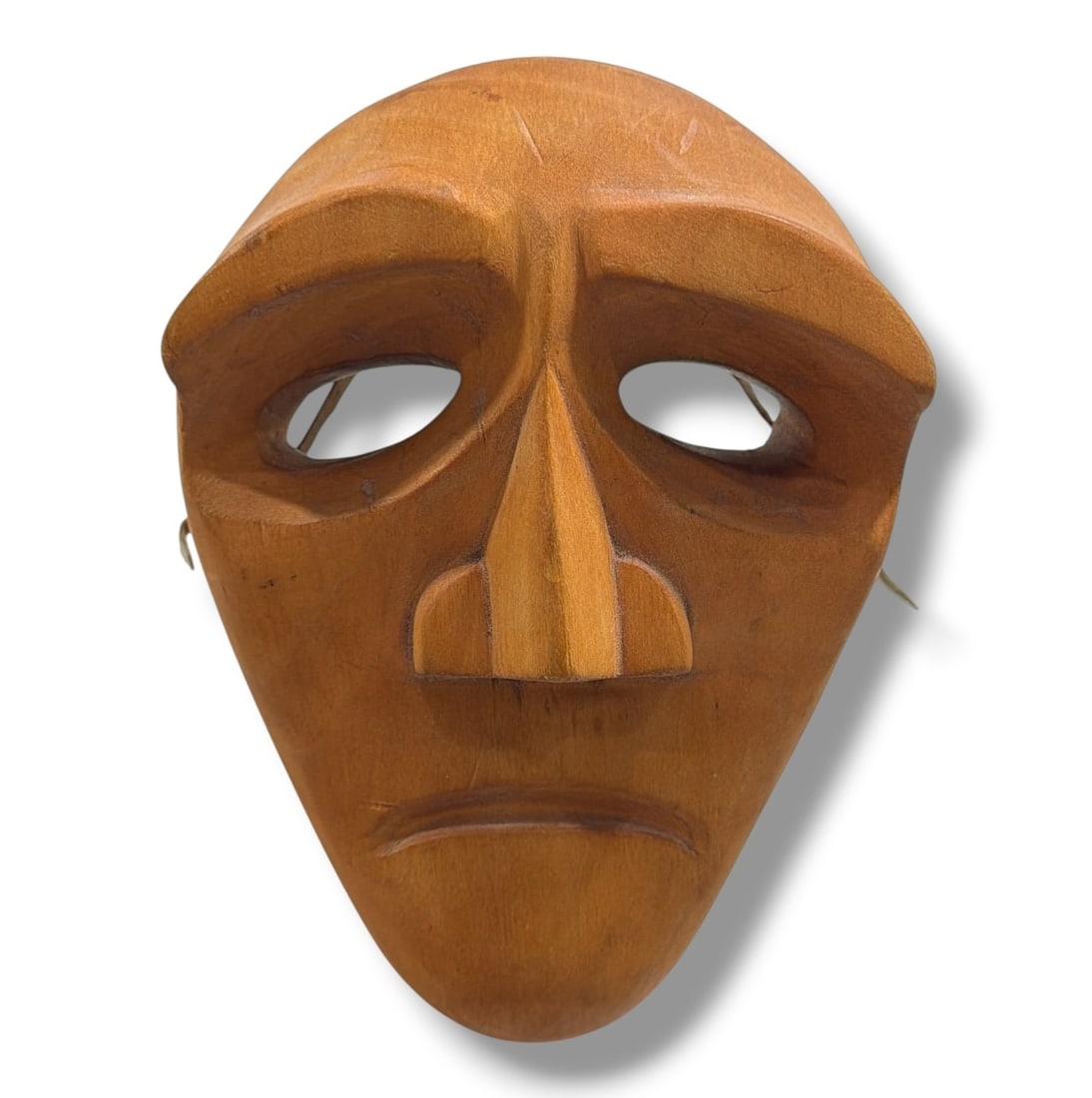 Cherokee Carved Wood "Booger Mask": Measures 6.75" H x 4.75" W x 3.25"D. Signed on bottom of chin of mask.