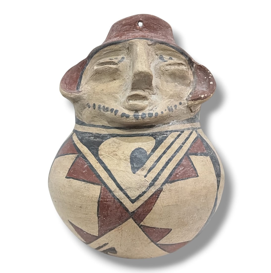 Casas Grandes Effigy Human Face Polychrome Pottery Vessel: Measures 11" H x 8" diameter.