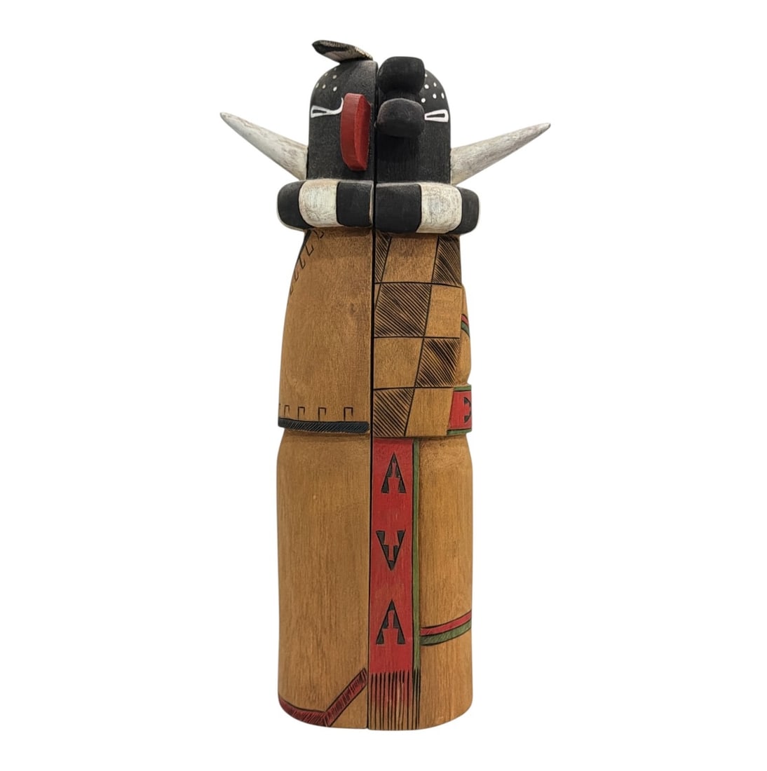 FINKLE SAHMIE (Hopi-Tewa, b. 1949) Kachina Dolls: Each measures 9.5" H x 2.7" W x 2.5" D. Male version paired with a Kokopelli mana female counterpart.