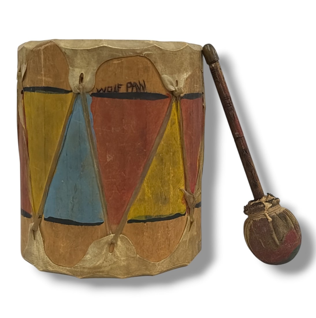 Cochiti Pueblo Native American Hide Drum and Stick, 1933 (1 of 4)
