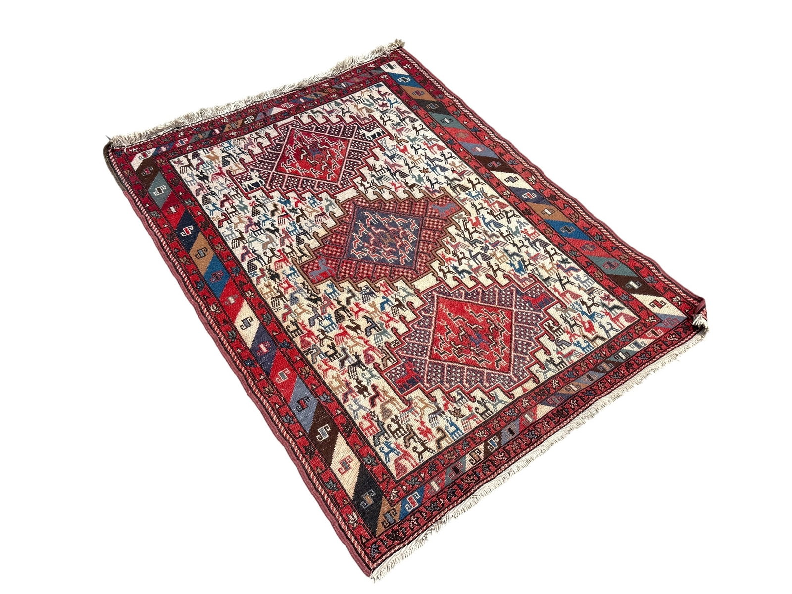 Vintage Persian Soumak Kilim Rug: 60" x 43.5" fringe to fringe.