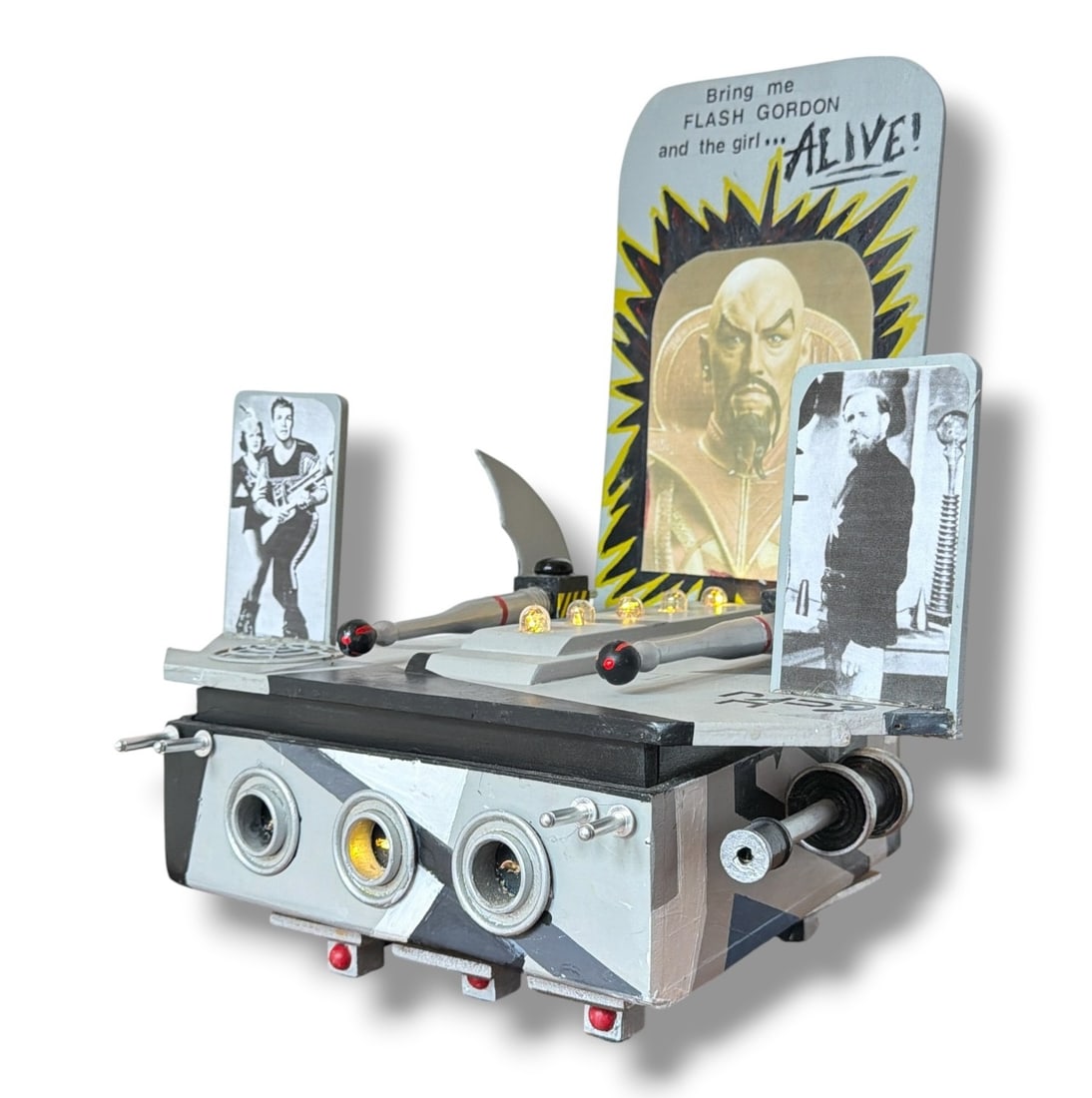 TOM OLESKER (American, Contemporary) Folk Art Sculpture "Alive": Measures 14.5" H x 13.5" W x 11.5" D. Lights up with remote and powered by batteries on the back. Signed, dated 2019 and titled "Alive" by artist on back.