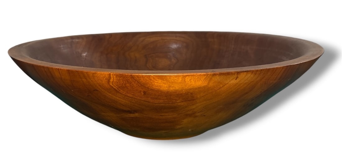 Large Burl Wood Dough Bowl, Hand Carved: Signed by the artist on the bottom, "Ron Brackenbury, Burgessville". Likely by the artist known for exquisite wood carvings in Burgessville, Ontario, Canada. The bowl measures 6" H x 20.75" diameter.
