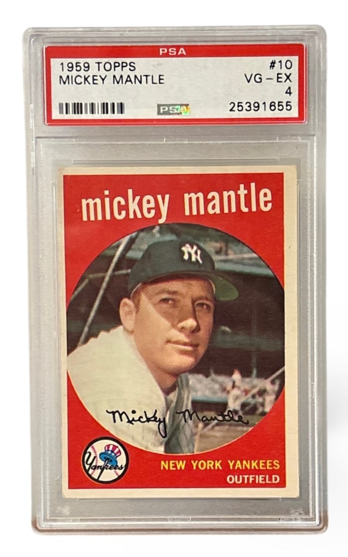 Authentic 1959 TOPPS MICKEY MANTLE #10 Baseball Card, PSA 4 VG-EX Graded (1 of 2)