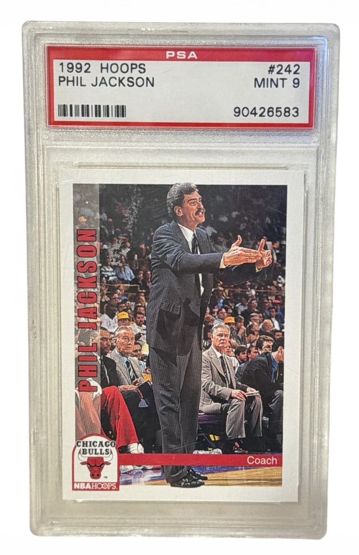 Authentic 1992 HOOPS PHIL JACKSON #242 Basketball Card, PSA Mint 9 Graded (1 of 2)