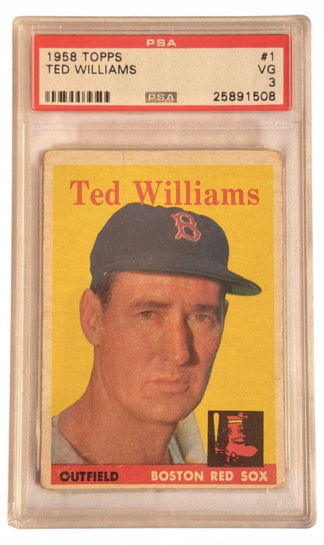 Authentic 1958 TOPPS TED WILLIAMS #1 Baseball Card, PSA VG 3 (1 of 2)