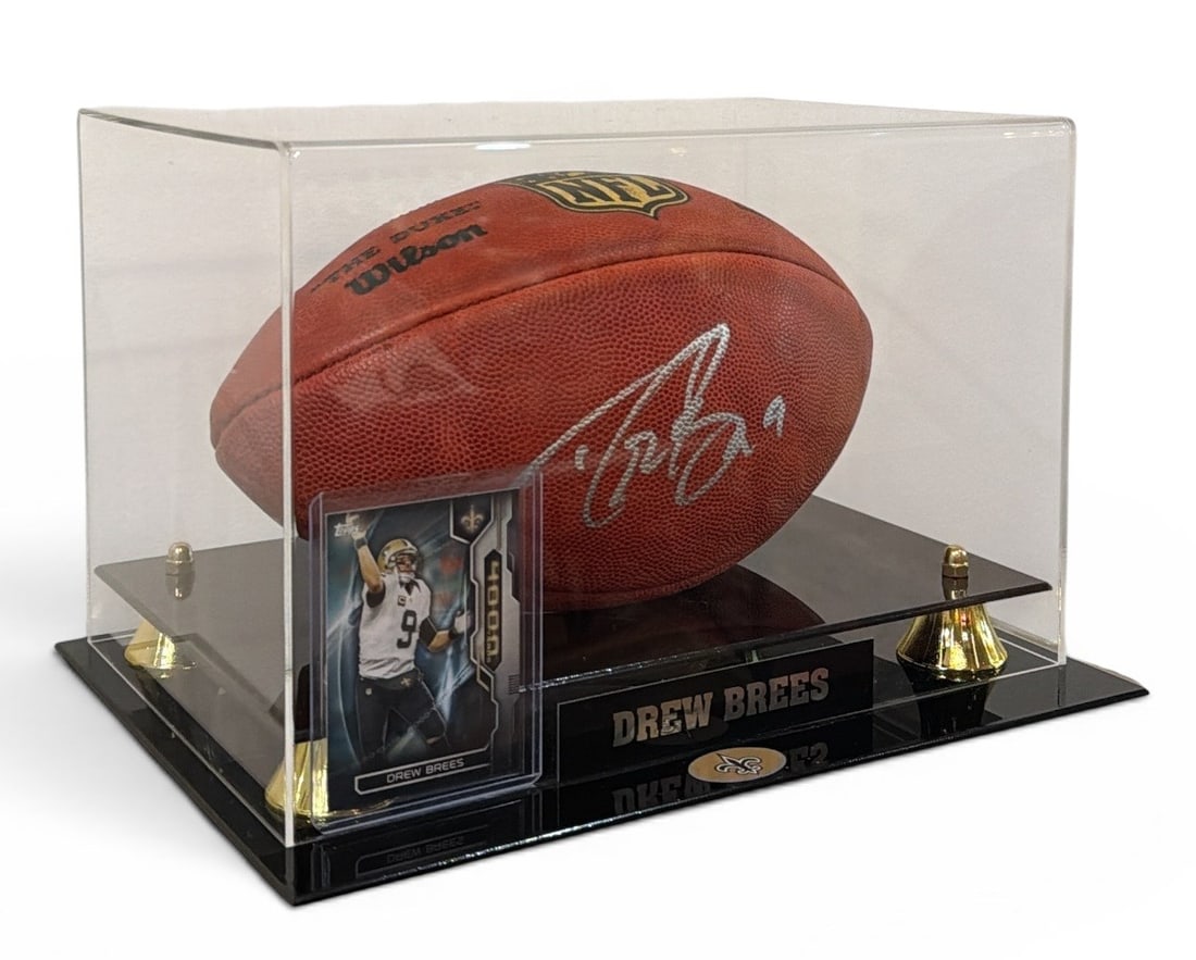 Authentic Autographed DREW BREES New Orleans Saints Football: Includes the signed football that retains a holographic authentication sticker from Fanatics and authentication card with hologram verification and a Topps 4000 Yard Club #4KYC-DB trading card and a p